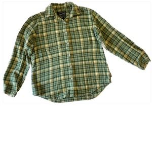 Women’s Woolrich Vintage Flannel Top Size Small (Petite) Green Plaid Button-Down